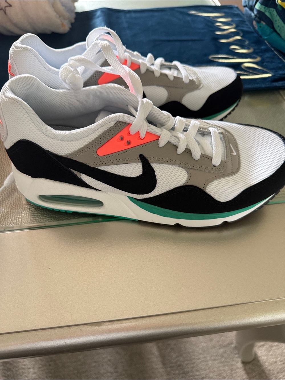 Nike Air Max Style White Black Grey Sneakers with Teal & Neon Pink Accents